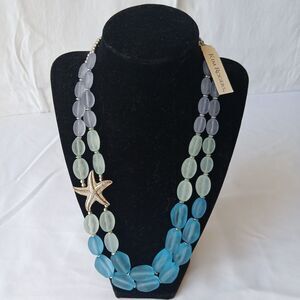 Kim Rogers Sealife Ocean Blue Faux Sea Glass Silver Tone Necklace Set New